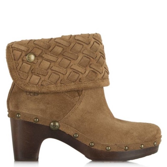 UGG AUSTRALIA Lynnea Weave Suede Studded Fold Over Clog Ankle Boot - Picture 2 of 13
